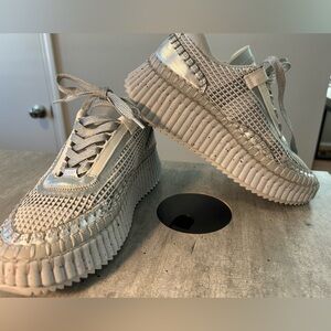 Size 7 Chloe Nama Stitch Sneakers, Silver and White. New, never worn.